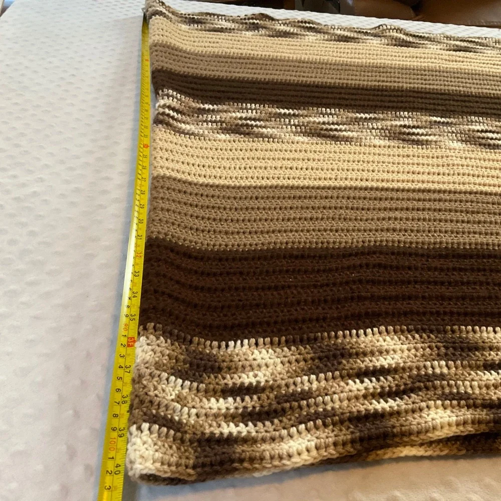 Handmade Crochet Blanket Throw Striped Earth Tones Cozy‎ Warm Home Decor